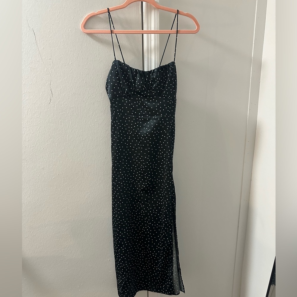 Navy and White Polka dot midi dress